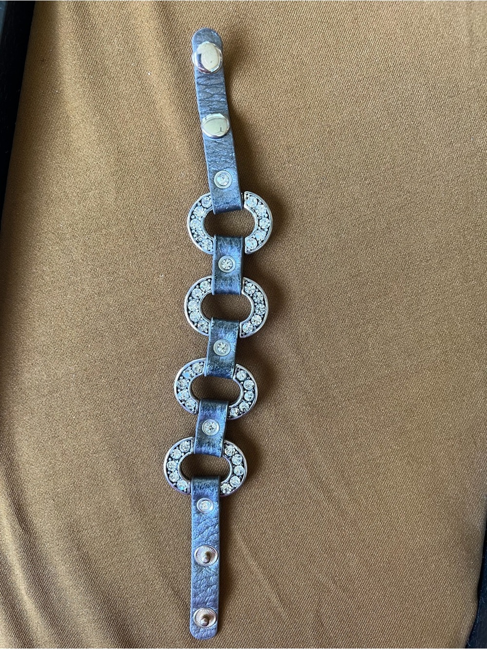 Rhinestone Link Bracelet in Aged Silver Tone
